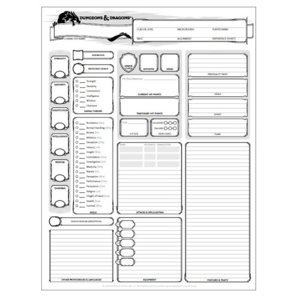 dungeons dragons 5th edition character sheets